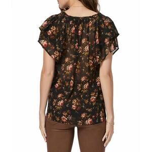 Paige Ally Floral Flutter Sleeve Silk Top - Small